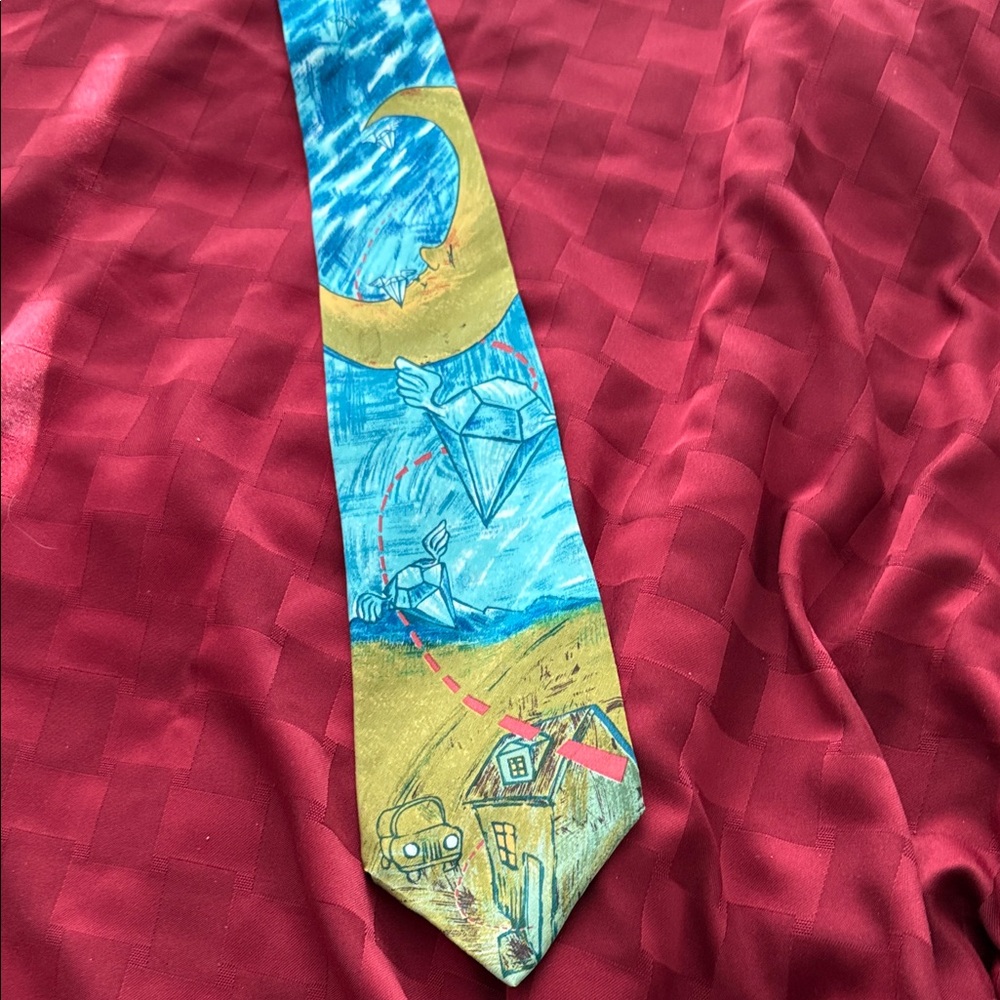 Artistic Blue and Gold Men's Silk Tie